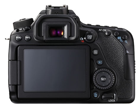 Canon EOS 80D, retro con LCD e mirino
