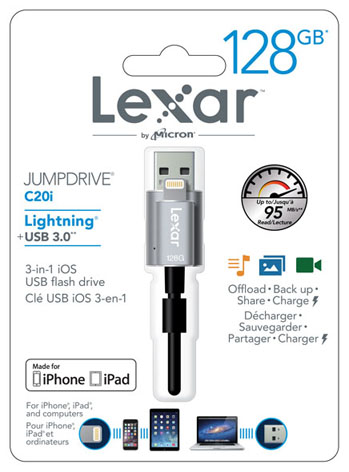 Lexar Jumpdrive C20i da 128GB anche per iPad e iPhone, l'unità flash 3 in 1