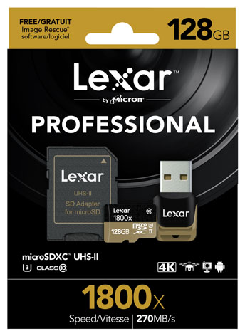 Lexar Professional microSD 1800x UHS-II 128GB con adattatore SD e lettore USB 3.0