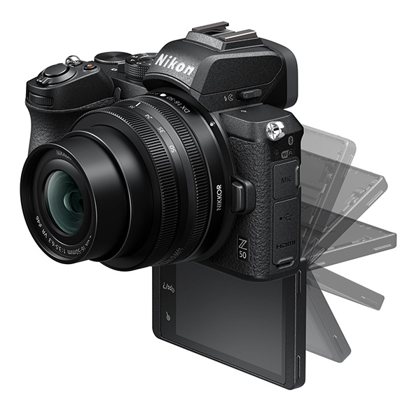I movimenti dello schermo LCD della Nikon Z50 Nikon Z50 con LCD inclinabile.