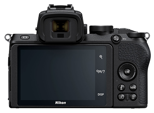 Nikon Z50 con mirino OLED e schermo LCD Nikon Z50 con mirino OLED e schermo LCD da 3,2 pollici.