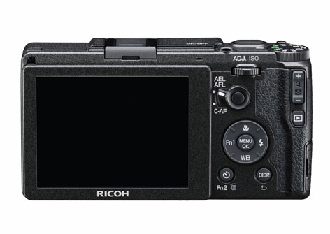 Ricoh GR II, compatta a ottica fissa con sensore APS-C, vista da dietro