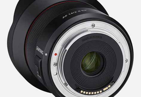 Samyang AF 14mm F2.8 EF, ottica fissa per Canon full frame Samyang AF 14mm F2.8 EF, attacco EF per Canon