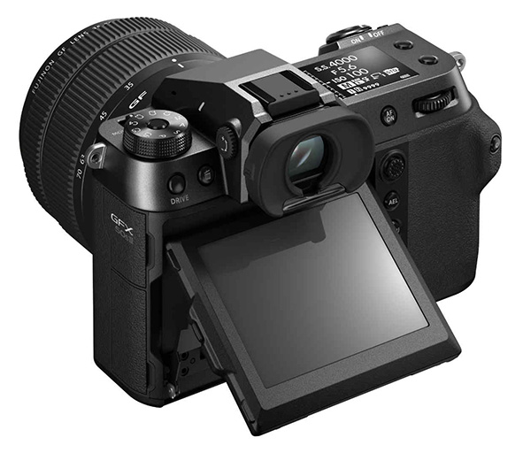 Fujifilm GFX50S, fotocamera large format Fujifilm GFX50S II, il retro con il display orientabile